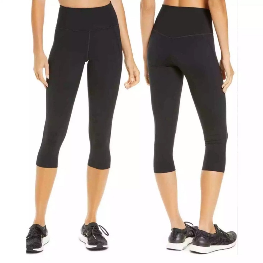 Girlfriend Collective Black‎ High Waist Capri Cropped Leggings XS Black 4012 NEW